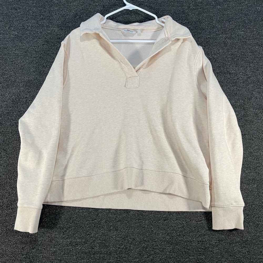 Vineyard Vines Pullover Women M Cream Good V-Neck Polo Collar Cotton 2K004284